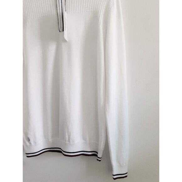 Glenmuir 3/4 Zip White Navy Contrast Tipping Cotton Knit Golf Unisex Sweater NWT - Picture 7 of 10